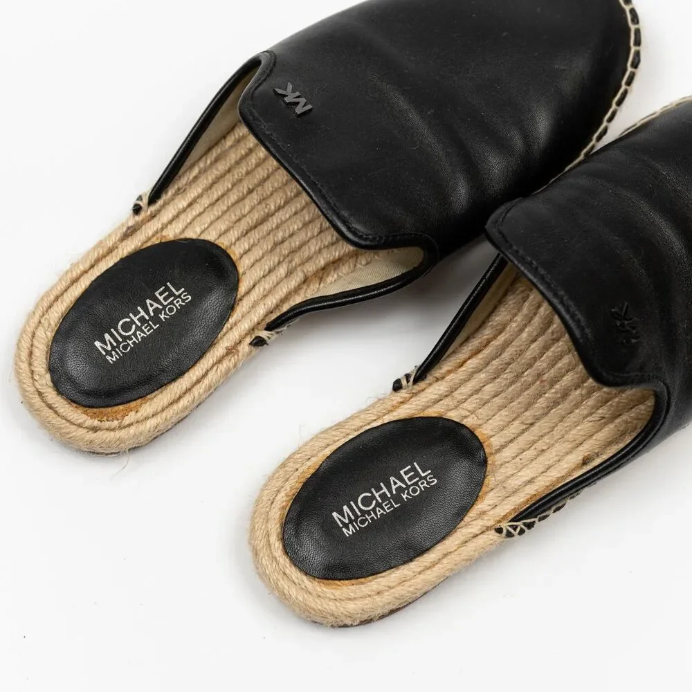 Michael Kors Emilia Espadrille flat black leather sandals size 7
